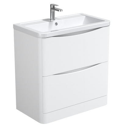 Nuie Halite Larisa Waterproof Floor Standing 600/800mm 2 Drawer Satin White