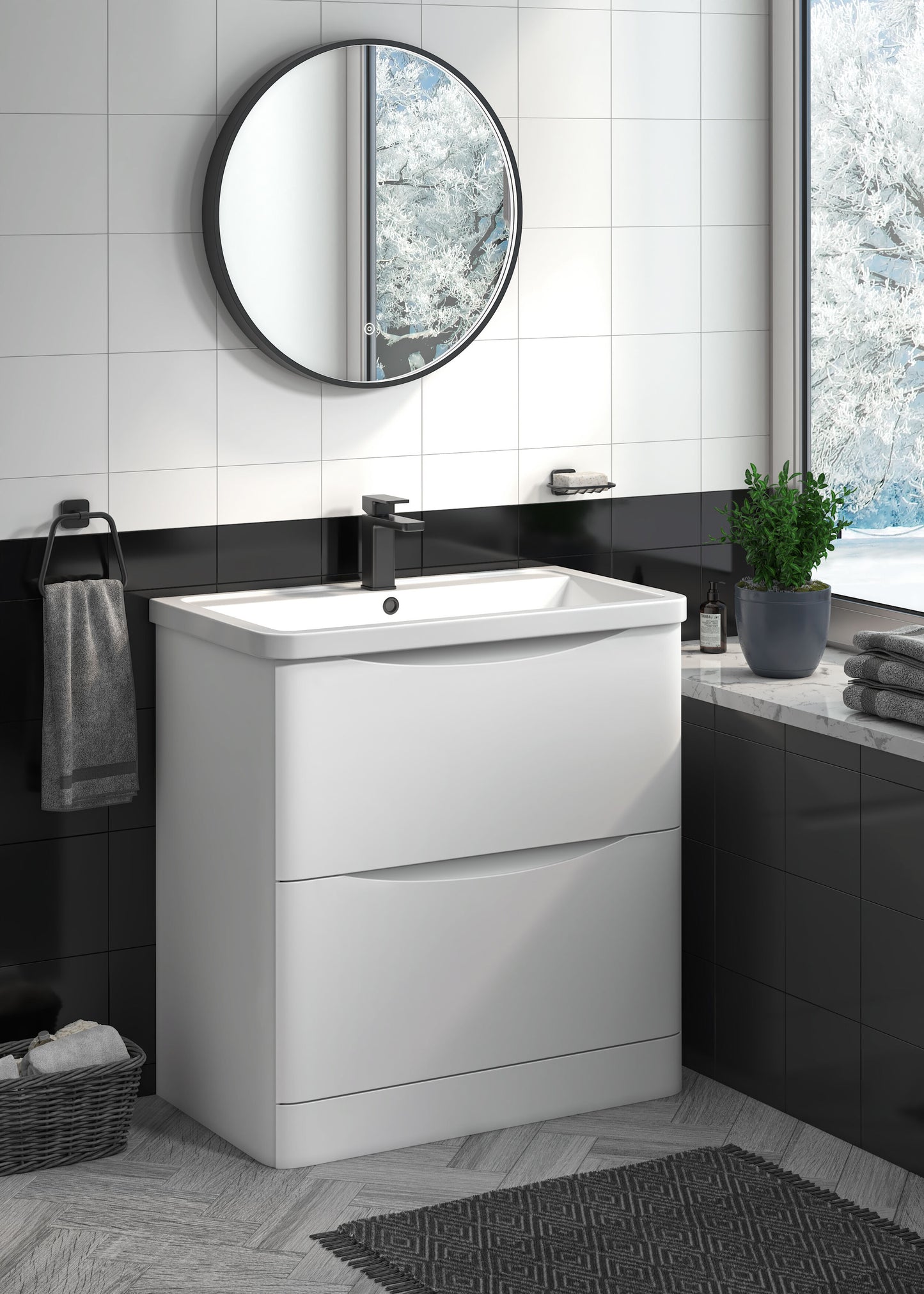 Nuie Halite Larisa Waterproof Floor Standing 600/800mm 2 Drawer Satin White