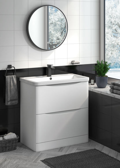 Nuie Halite Larisa Waterproof Floor Standing 600/800mm 2 Drawer Satin White