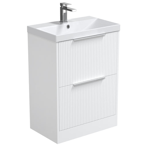 Nuie Halite Salona Waterproof Floor Standing 600mm 2 Drawer Satin White
