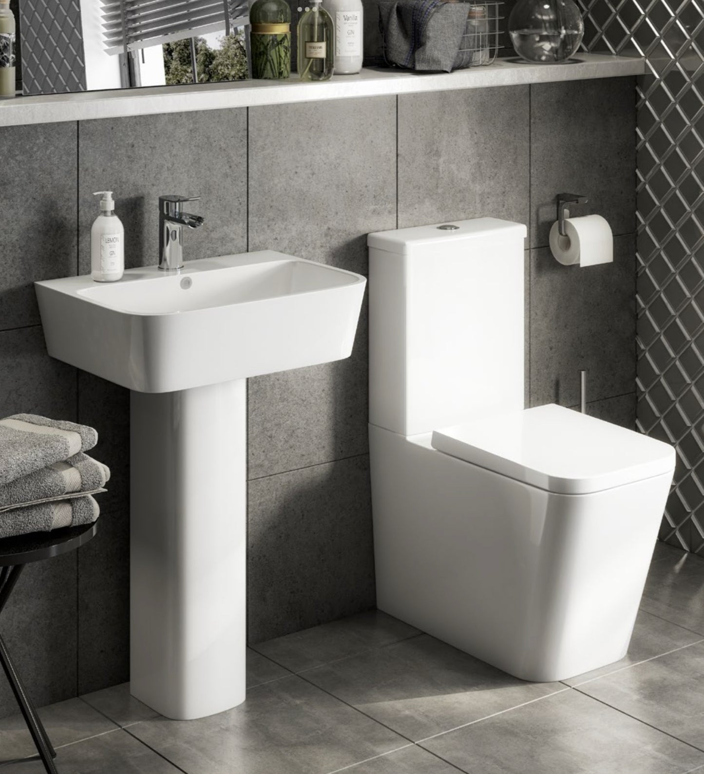 Genoa Square Rimless Close to wall Pan, Cistern & Seat