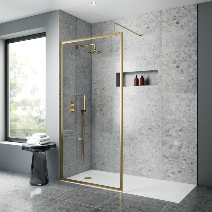 Nuie Brushed Brass Full Outer Frame Wetroom Screens