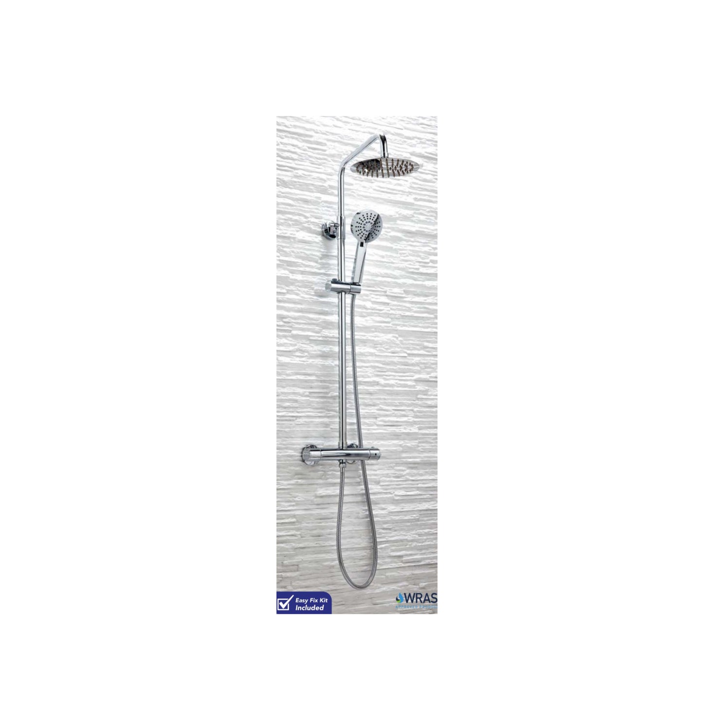 Scudo Serena Round Chrome Thermostatic Exposed Bar Shower with Overhead Drencher and Sliding Handset