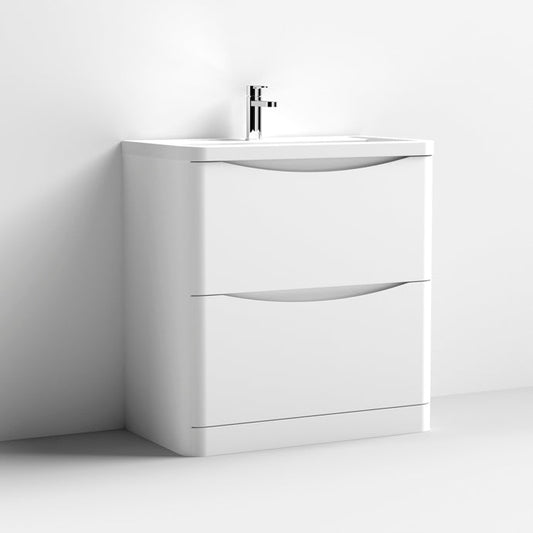 Nuie Halite Larisa Waterproof Floor Standing 600/800mm 2 Drawer Satin White