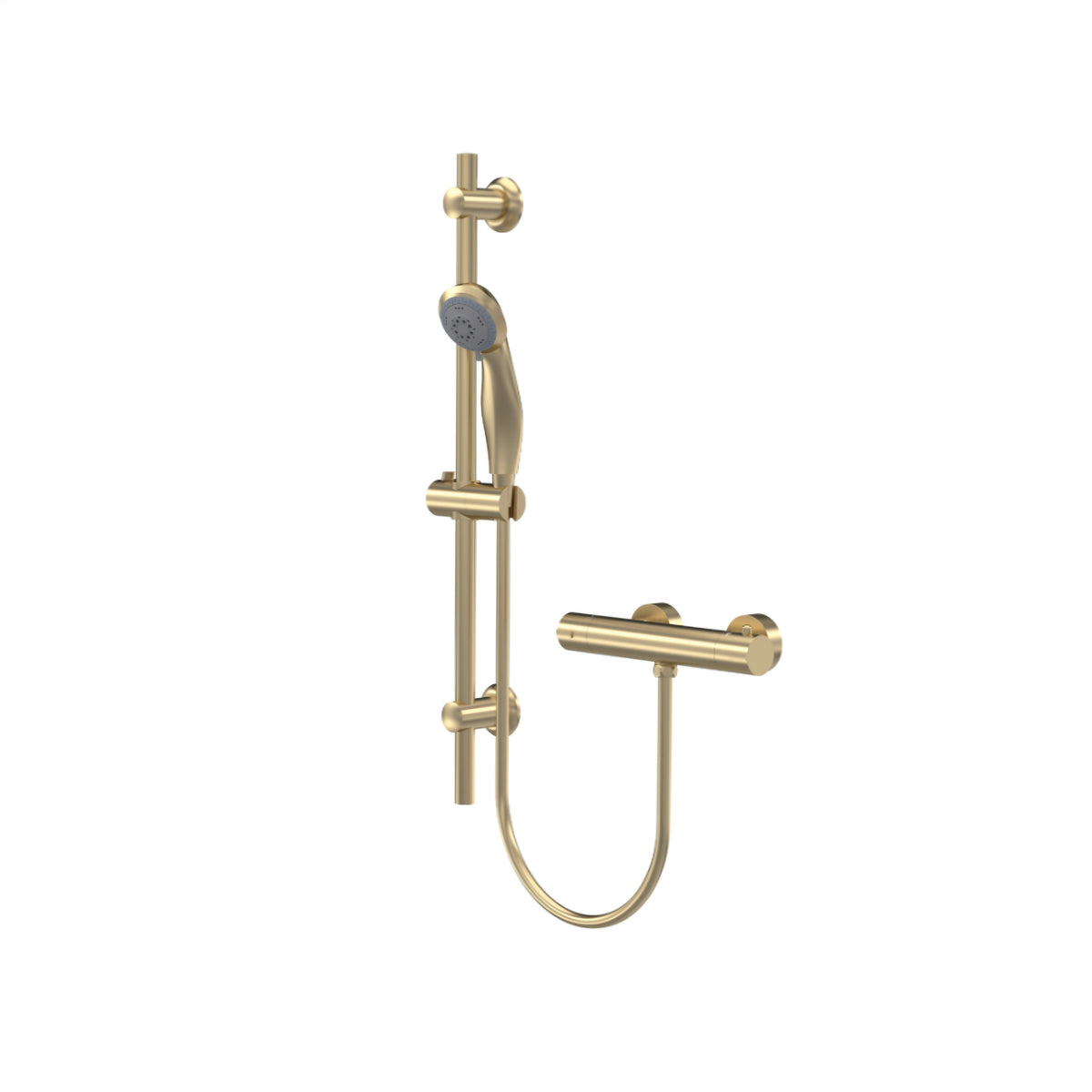 Nuie VBS828K Round Brushed Brass Bar Shower with Adjustable Slide Rail Kit