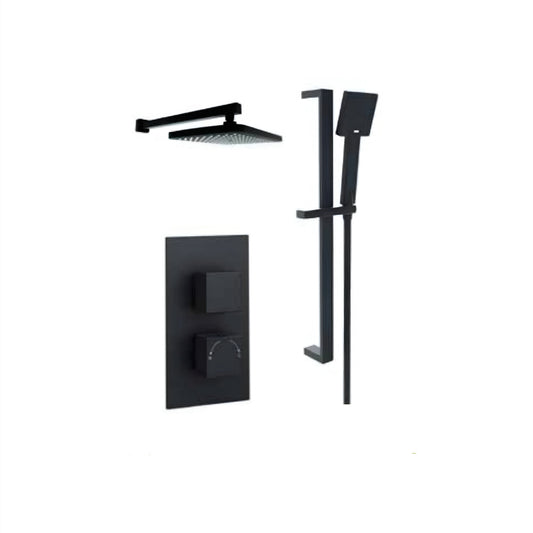 K Vit Nero Option 4  Thermostatic Concealed Shower with Adjustable Slide Rail Kit and Fixed Overhead Drencher