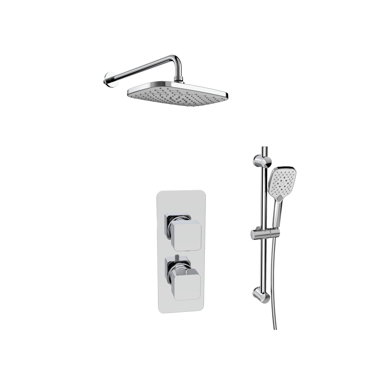 K Vit Kolt Thermostatic Shower (With Diverter) Slide Rail Kit & Fixed Overhead Drencher Chrome