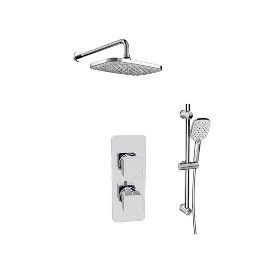 K Vit Kolt Thermostatic Shower (With Diverter) Slide Rail Kit & Fixed Overhead Drencher Chrome