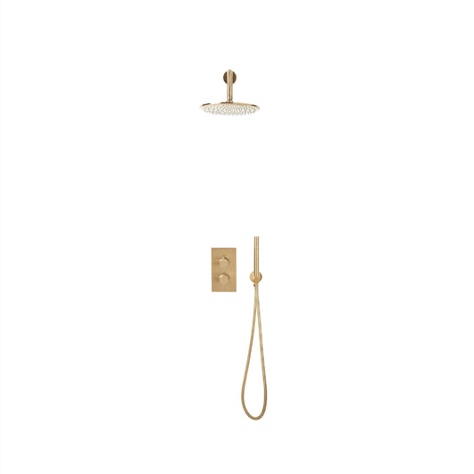 Scudo Core Brushed Brass Round Handle, Handset & Bracket