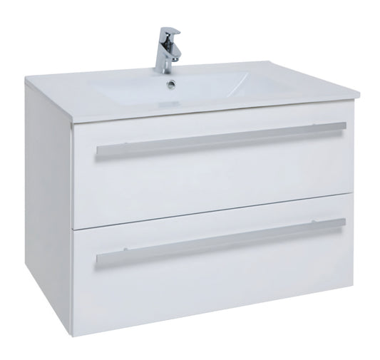 K Vit Purity 800mm Wall Mounted 2 Drawer Unit & Ceramic Basin - White