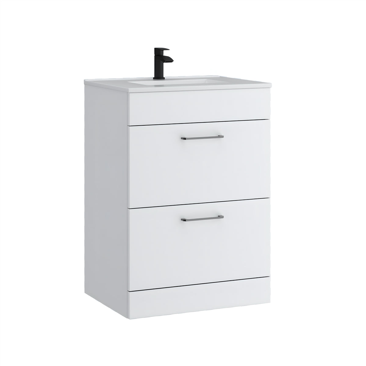 K Vit Dove 600mm Floor Standing 2 Drawer Unit & Ceramic Basin Matt White
