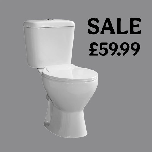 Alpha Rimless Standard Round Open Back Toilet Pan, Cistern with Soft Close Seat