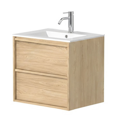 Alan T. Carr 600mm Row Light Oak Wall Hung 2 Drawer Unit & Basin