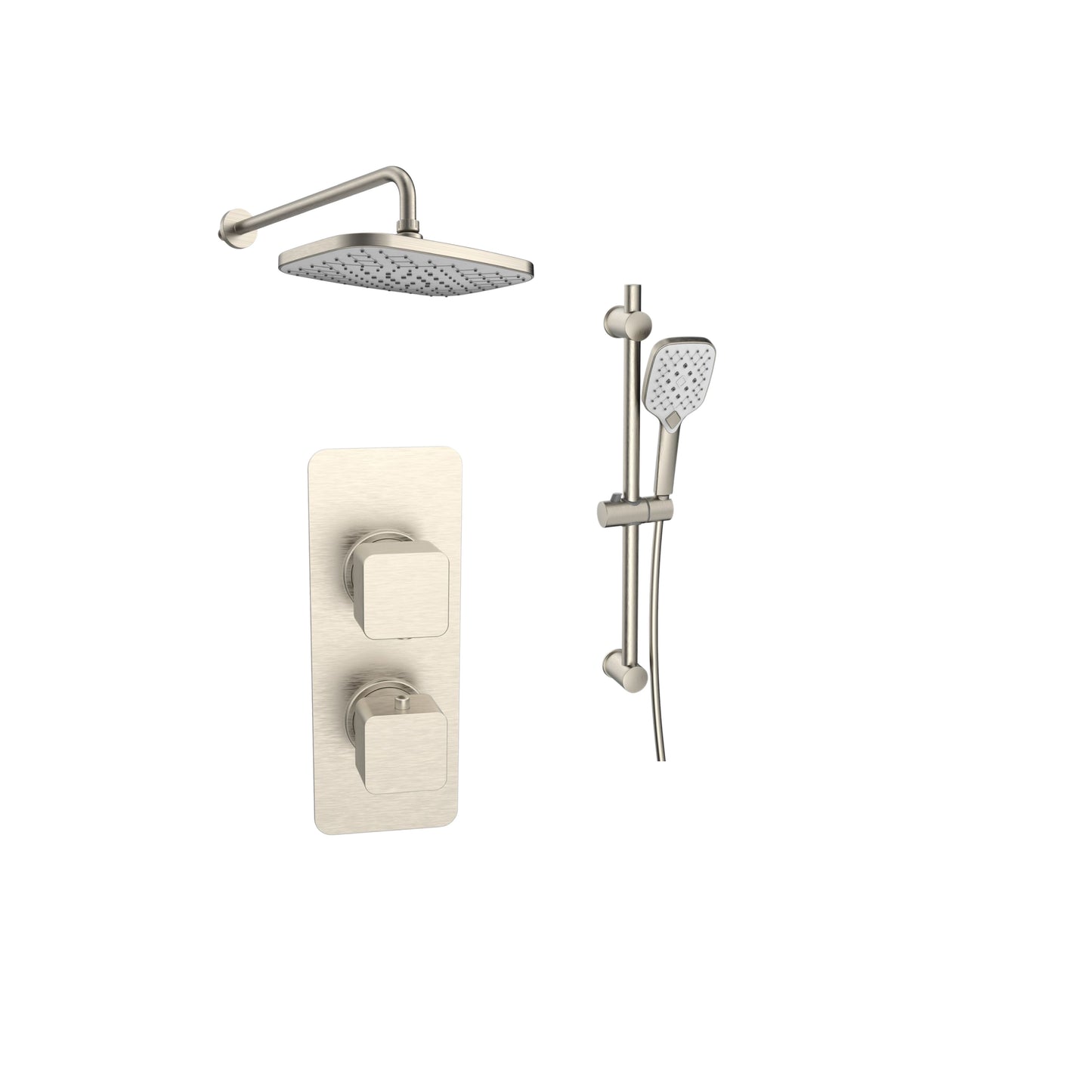 K Vit Kolt Option 5 Thermostatic Shower (With Diverter) Slide Rail Kit & Fixed Overhead Drencher Brushed Nickel