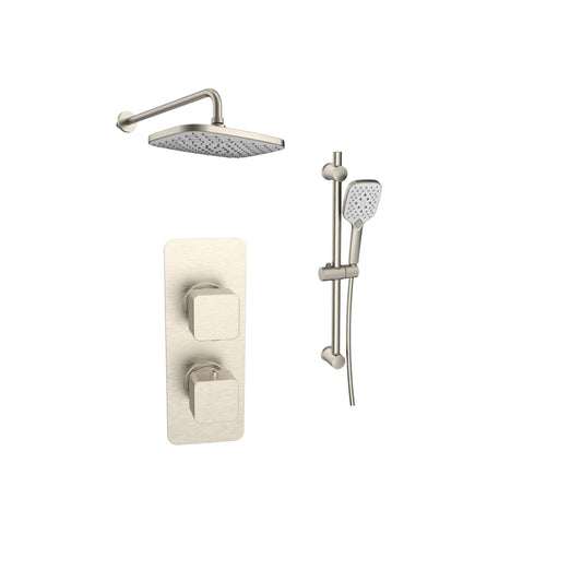 K Vit Kolt Option 5 Thermostatic Shower (With Diverter) Slide Rail Kit & Fixed Overhead Drencher Brushed Nickel