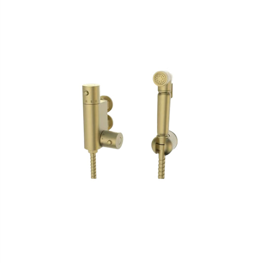 K Vit Brushed Brass Douche Thermostatic Mixing Valve and Brass Spray Head