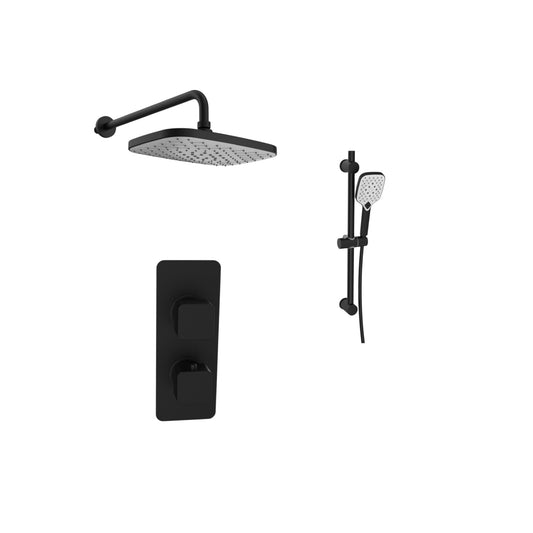 K Vit Kolt Option 5 Thermostatic Shower With Diverter Slide Rail Kit And Fixed Overhead Drencher Matt Black