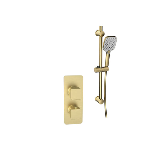 K Vit Kolt Options 4 Thermostatic Shower With Adjustable Slide Rail Kit Brushed Brass