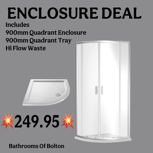 Nuie 900mm Chrome Enclosure includes Tray And Waste