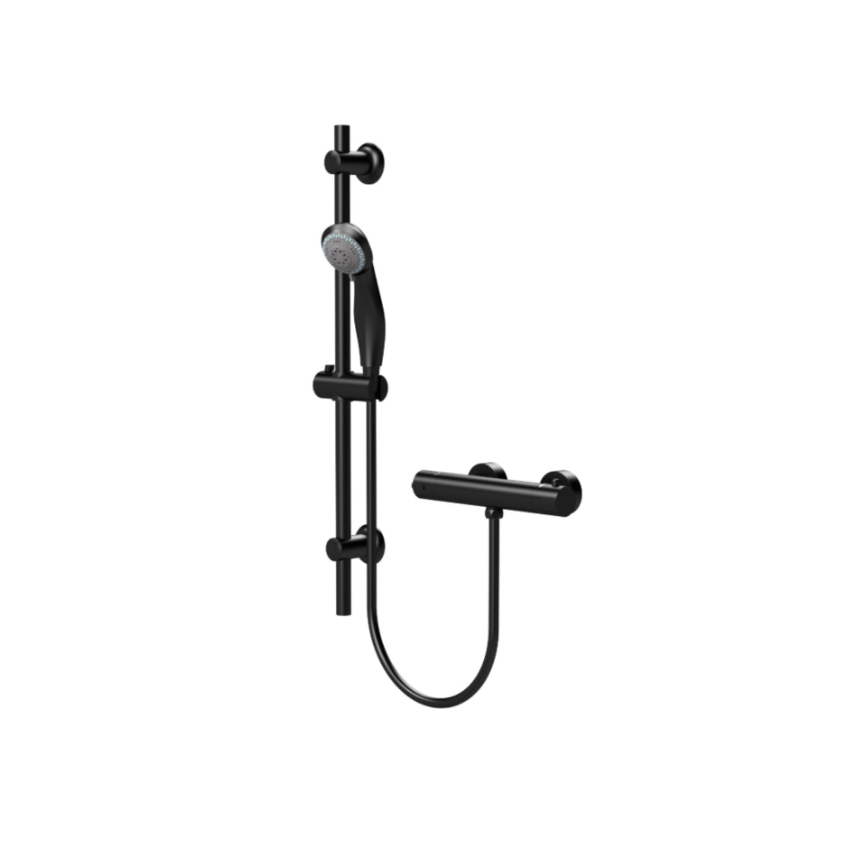 Nuie VBS428K Round Black Bar Shower with Adjustable Slide Rail Kit