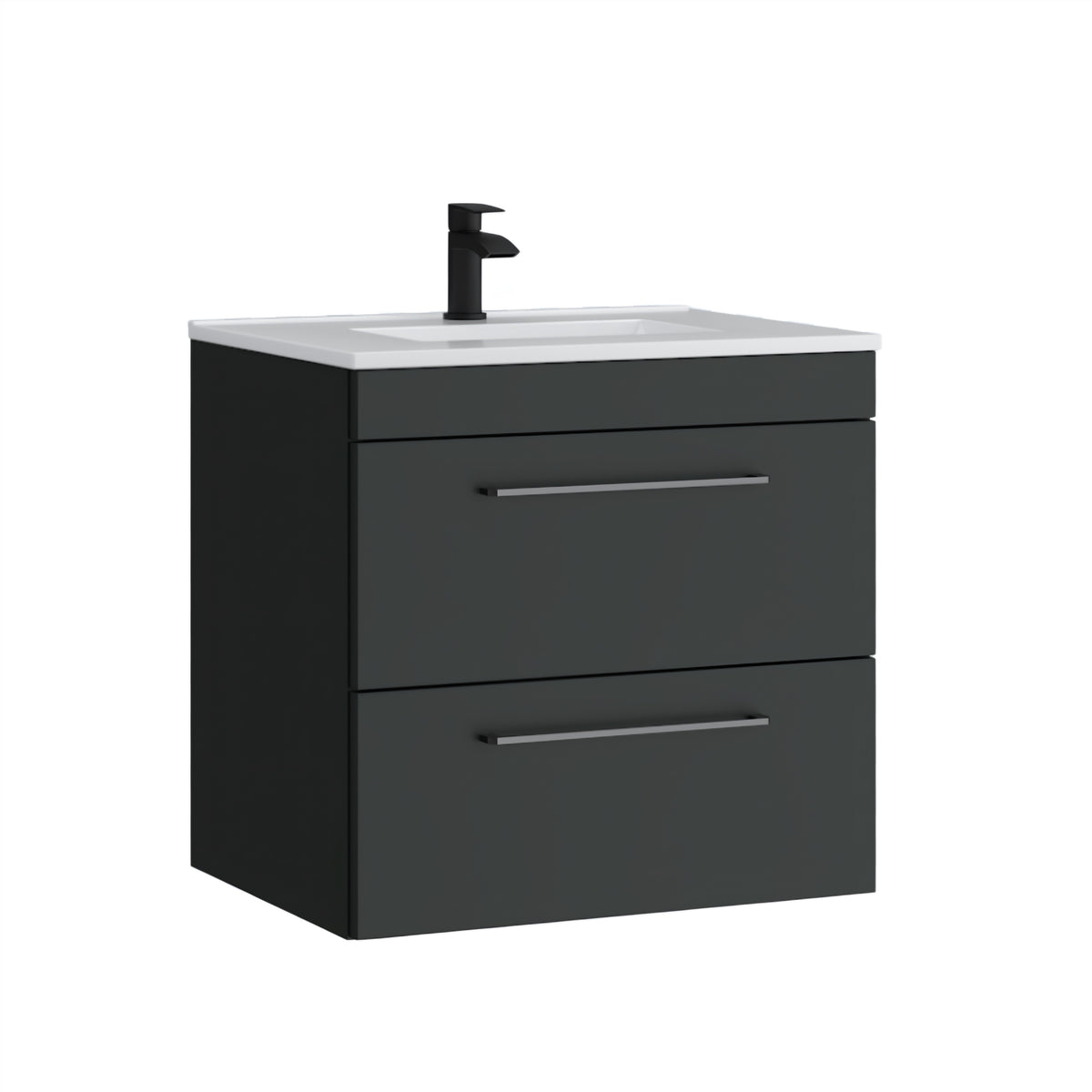 K Vit Dove 600mm 2 Drawer Wall Hung Unit w Ceramic Basin Matt Anthracite