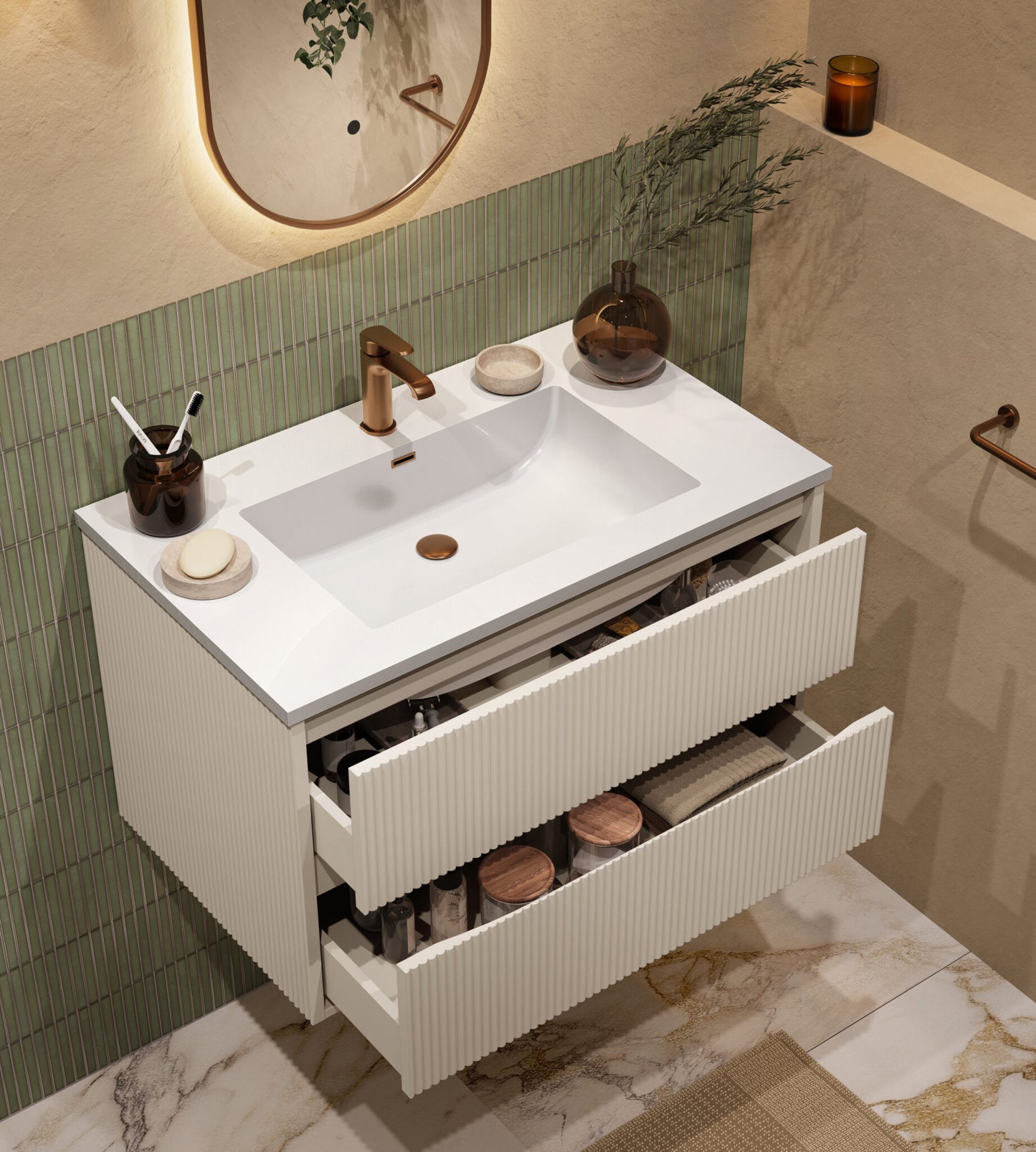 Scudo Linear Square 600/800mm Wall Hung Cabinet & Basin