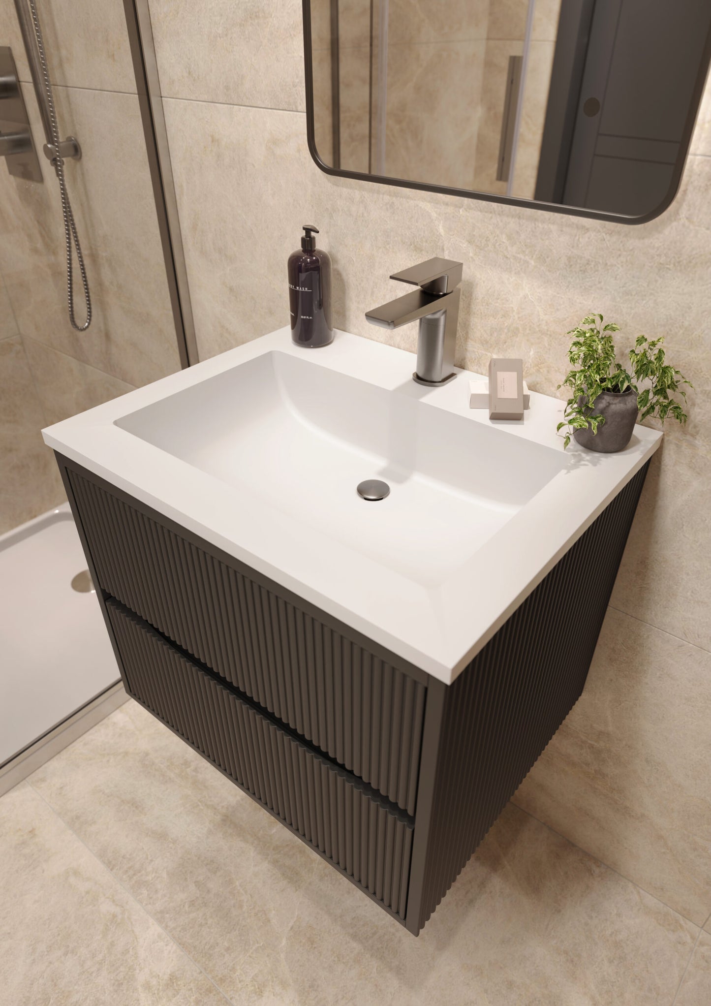 Scudo Linear Square 600/800mm Wall Hung Cabinet & Basin