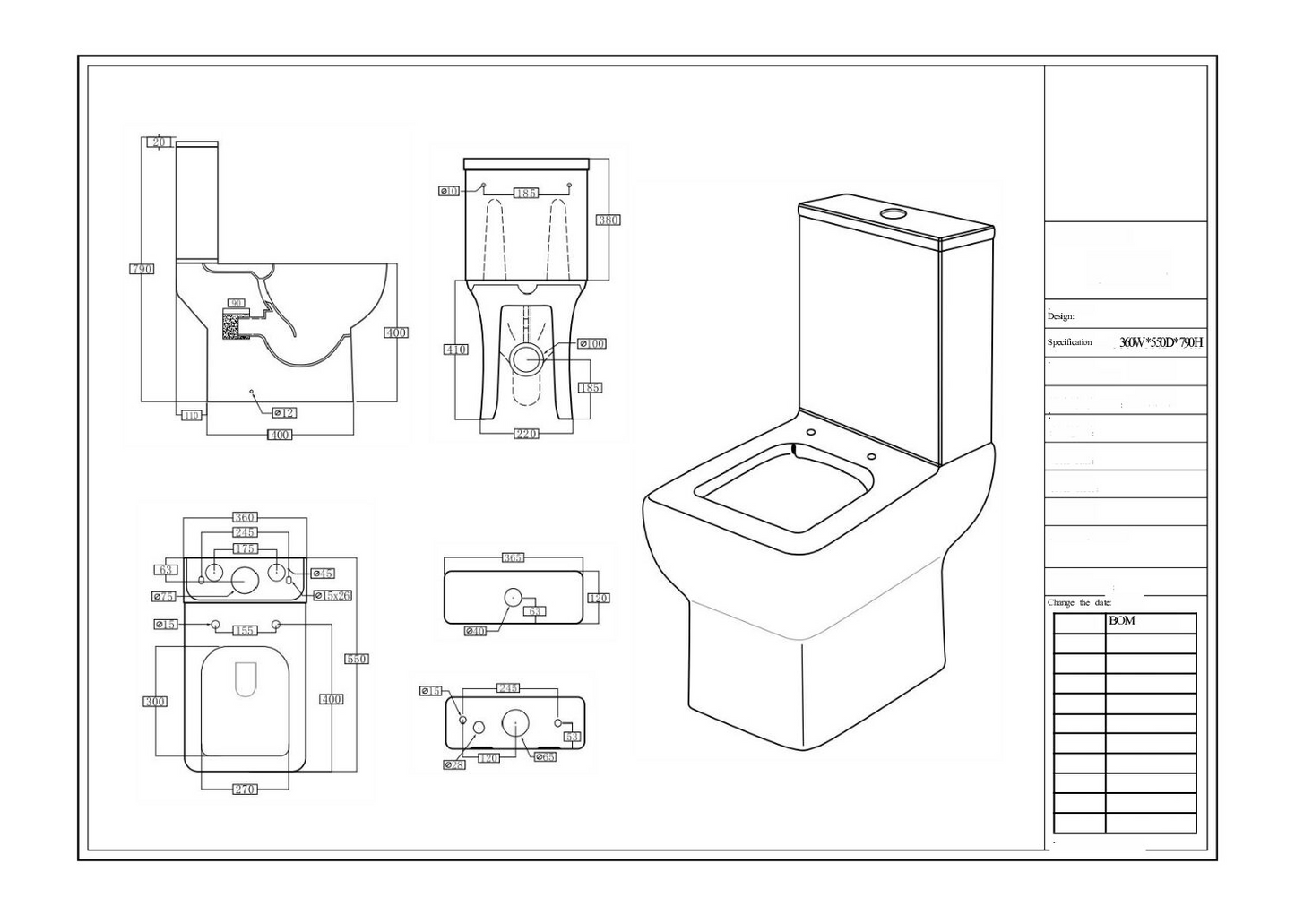 Scudo Choices 550mm Short Projection Rimless WC Pan with Cistern & Soft Close Seat