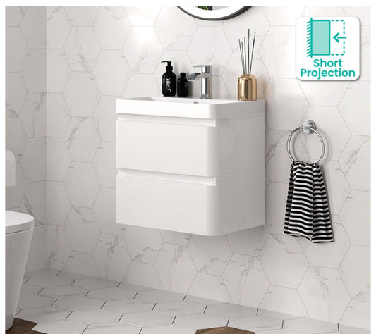 Calypso 500mm wall hung 2 drawer gloss white