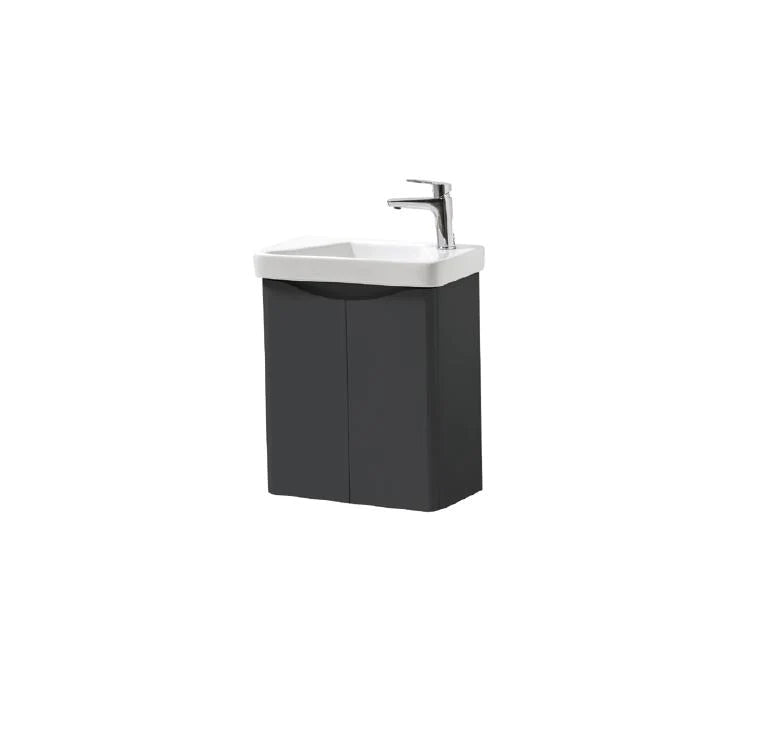 Arc 500mm Wall Mounted Cloakroom 2 Door Unit & Ceramic Basin - H600xW500xD290