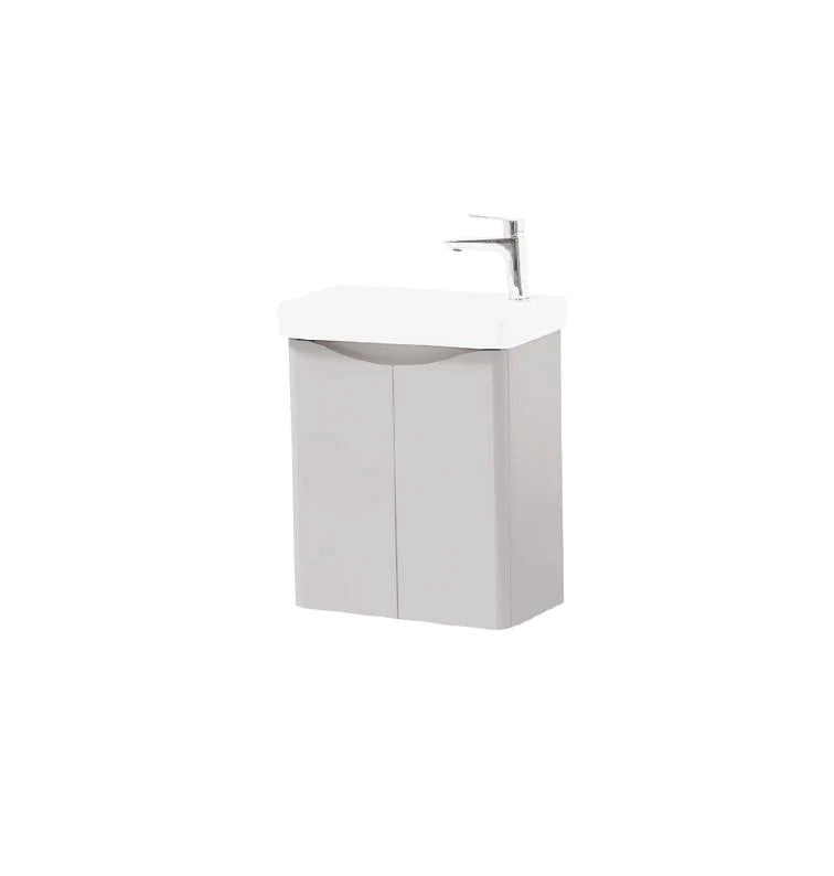 Arc 500mm Wall Mounted Cloakroom 2 Door Unit & Ceramic Basin - H600xW500xD290