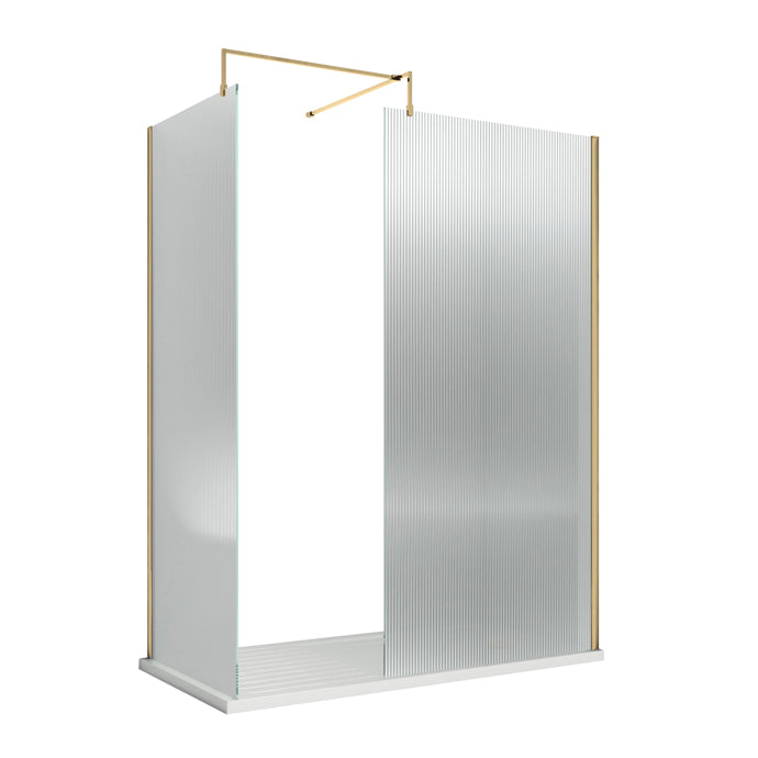 Nuie FLUTED Brass Wetroom Screen 8mm