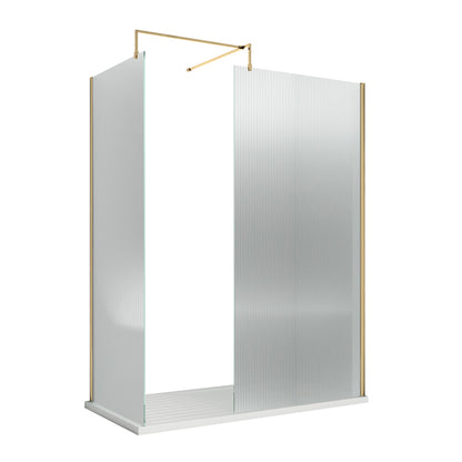 Nuie FLUTED Brushed Brass Wetroom Screen 8mm