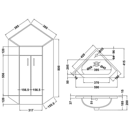 Mayford 2 Door Corner Cabinet & Basin