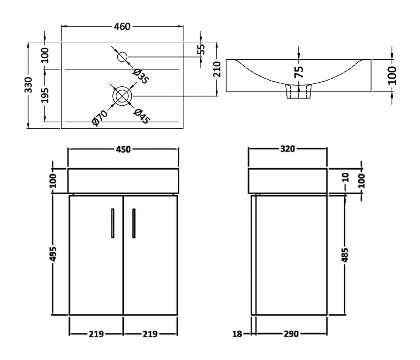 Mayford 450mm Wall Hung Cabinet & Basin