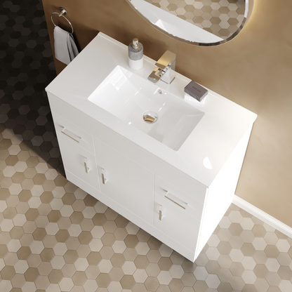 Nuie Turin 3 Door, 2 Drawer Unit & Basin Floor Standing Gloss White