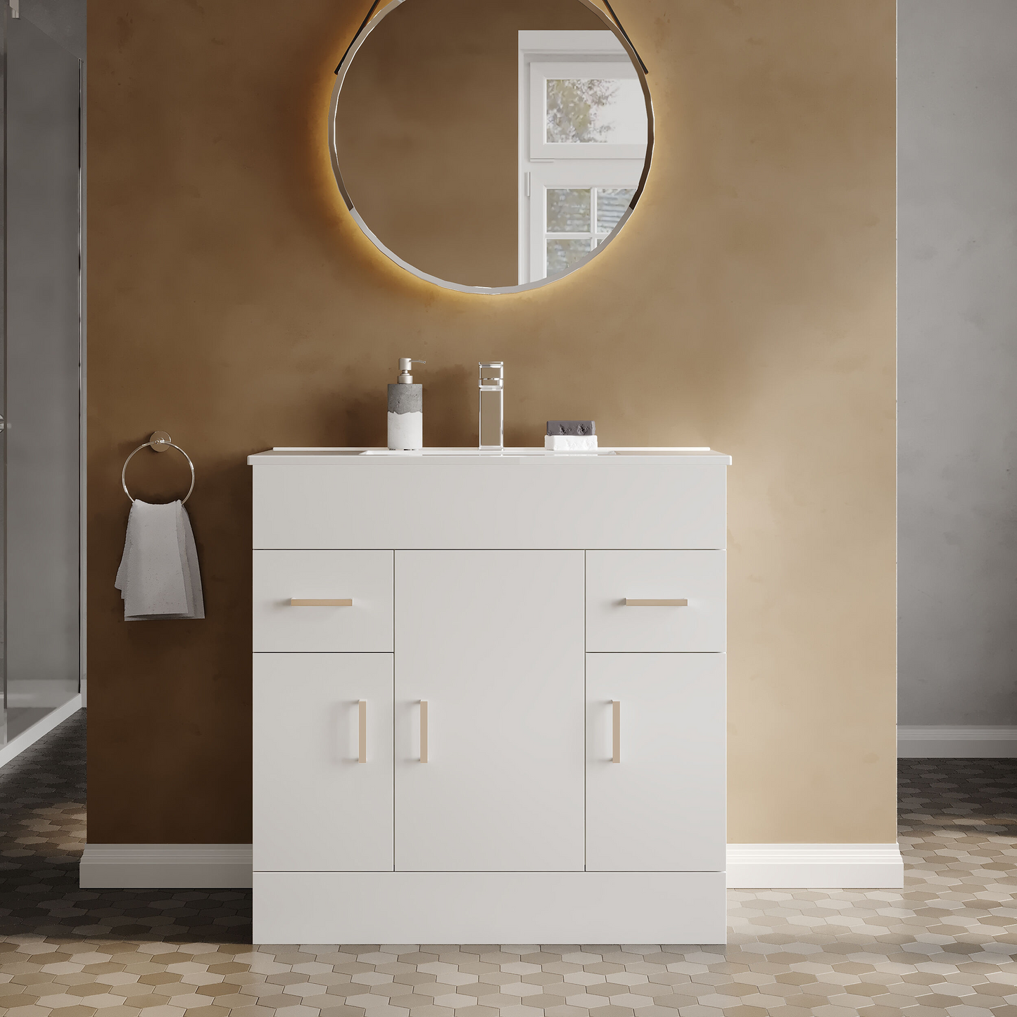 Nuie Turin 3 Door, 2 Drawer Unit & Basin Floor Standing Gloss White