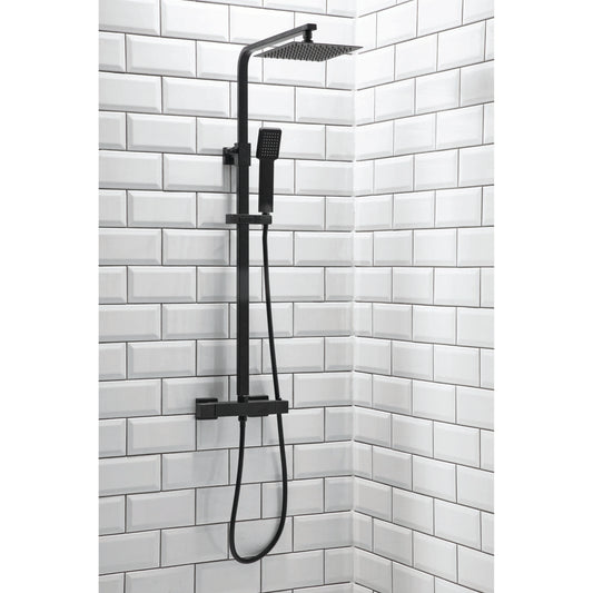 Scudo Elliot Square Black Thermostatic Exposed Bar Shower with Ultra Slim Overhead Drencher and Sliding Handset