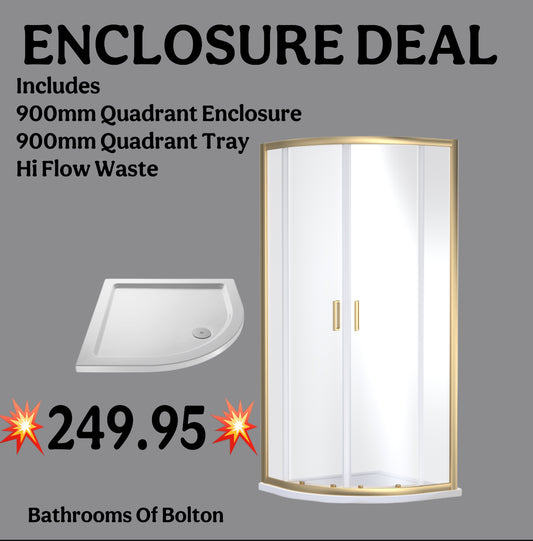 Nuie 900mm Brushed Brass Enclosure includes Tray And Waste
