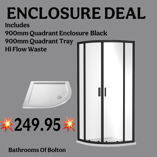 Nuie 900mm Black Enclosure includes Tray And Waste