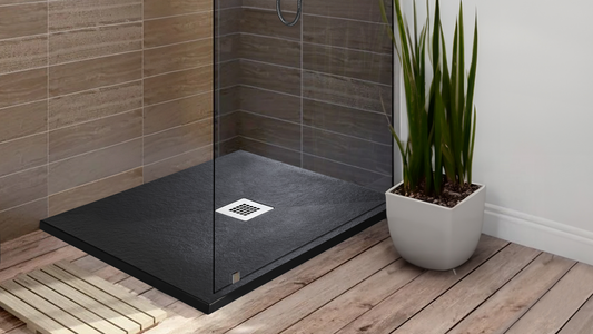 K Vit Naturals Stone Effect Rectangular Black/White Shower Trays