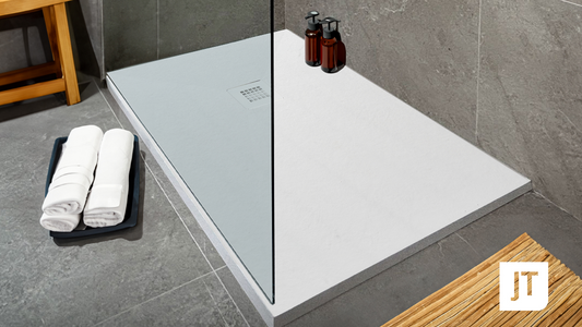 K Vit Naturals Stone Effect Rectangular Black/White Shower Trays