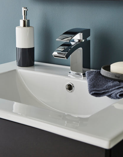 600mm Wall Mounted 2 Drawer Unit & Ceramic Basin - Purity Nero