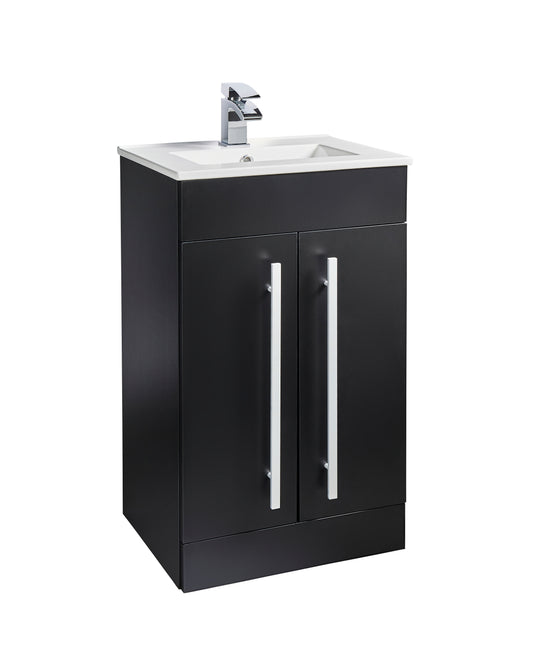 Purity 500mm Floor Standing 2 Door Unit & Ceramic Basin - Purity Nero