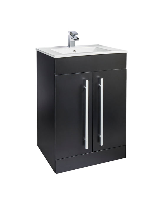 Purity 600mm Floor Standing 2 Door Unit & Ceramic Basin - Purity Nero