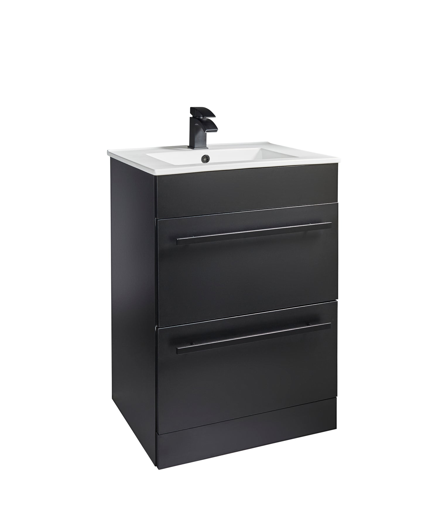 600mm Floor Standing 2 Drawer Unit & Ceramic Basin - Purity Nero