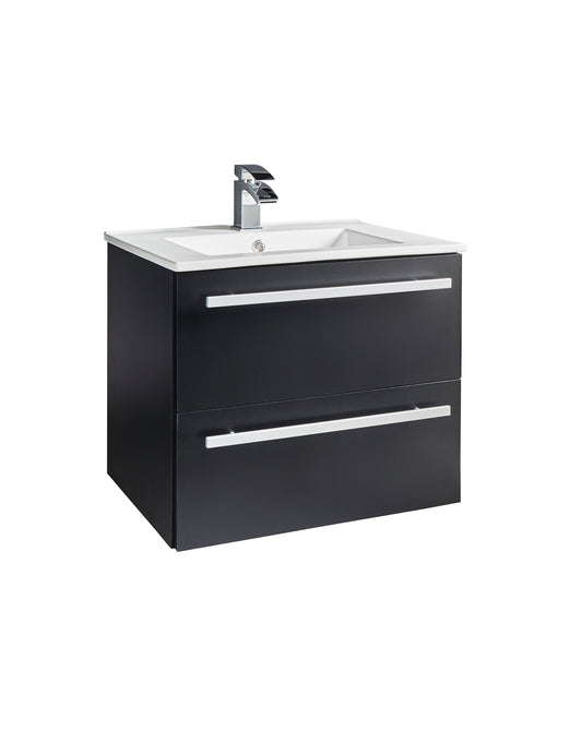 600mm Wall Mounted 2 Drawer Unit & Ceramic Basin - Purity Nero