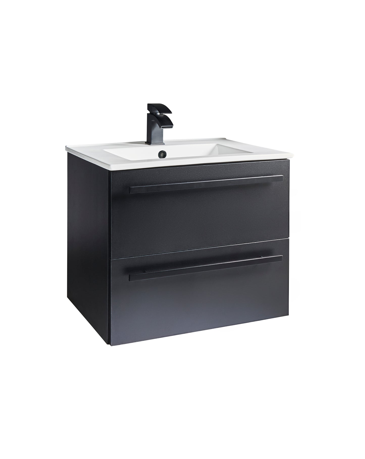 600mm Wall Mounted 2 Drawer Unit & Ceramic Basin - Purity Nero