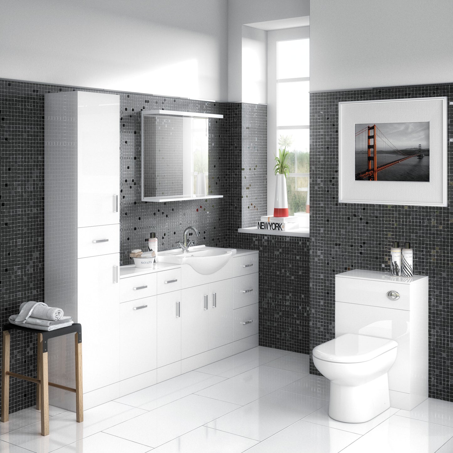 Nuie Axis Satin White/Soft Black 500mm WC Cabinet