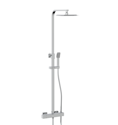 Scudo Elliot Square Brushed Brass Thermostatic Exposed Bar Shower with Ultra Slim Overhead Drencher and Sliding Handset